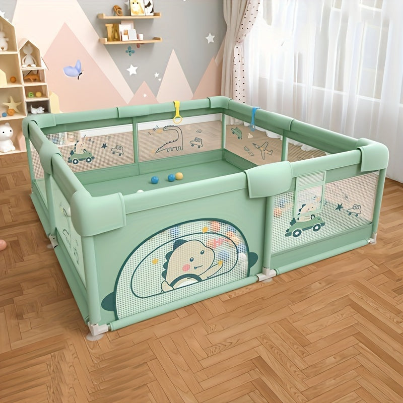 Adorable Cartoon Playpen with Gate - Ideal for Indoor and Outdoor Play with Non-Slip Base