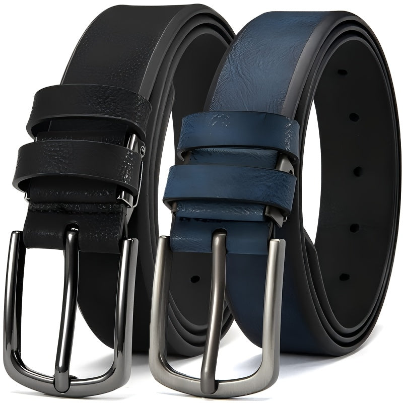 2 DOOPAI Men's Genuine Leather Belts - Adjustable 3.17cm Width, Classic Square Buckle, Ideal for Jeans & Dress Pants, Includes Gift Box - Black & Brown