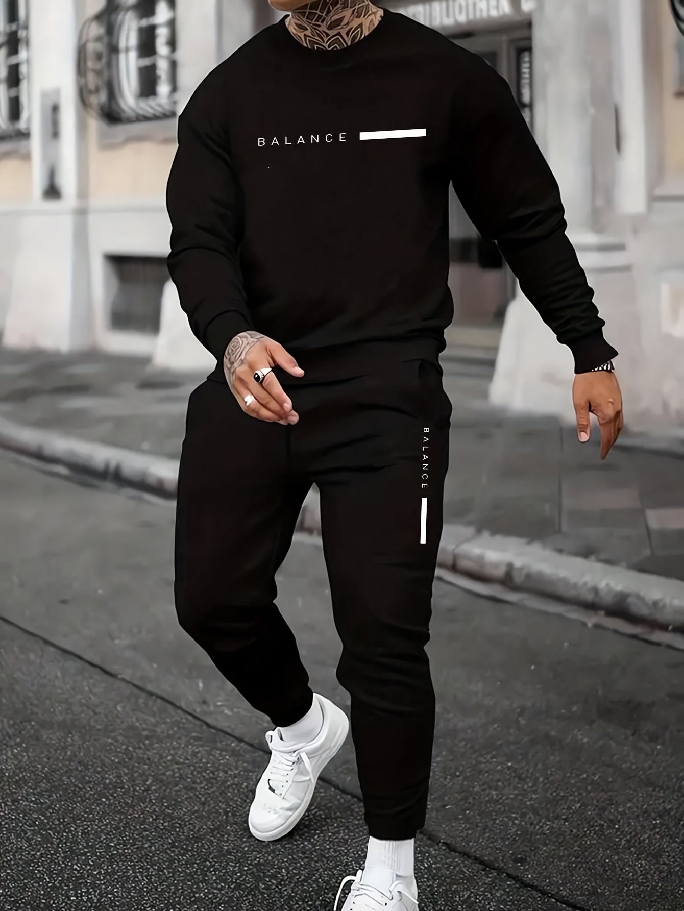 Men's Casual Letter Print Hoodie Set with Sweatshirt and Jogging Pants