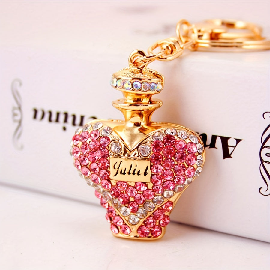 Cute Rhinestone Perfume Bottle Keychain, Alloy Key Ring Charm for Bag, Backpack, Car Keys - Perfect Daily Use Gift for Women