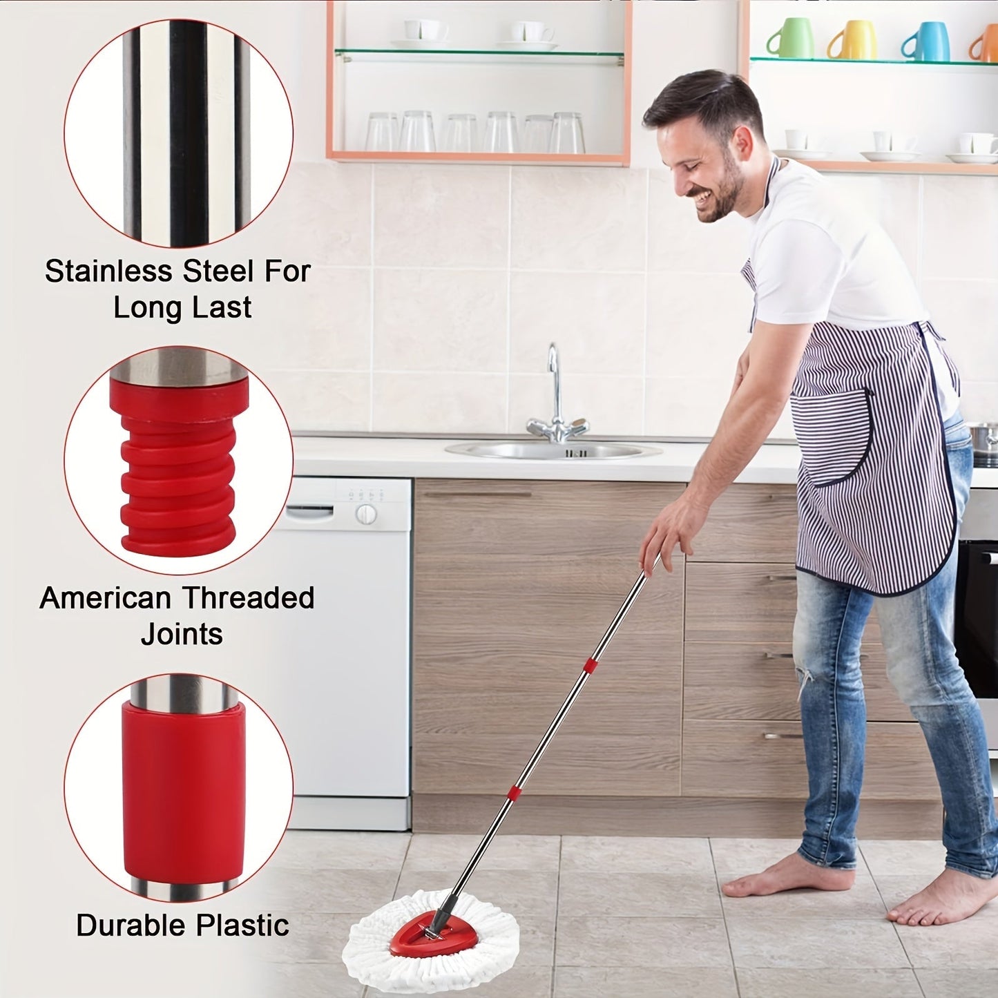 The Home Times EasyWring 1-Tank System Mop Kit is a convenient cleaning solution that includes a stainless steel handle, scrub brush head, base, and 2 spin heads. This kit is compatible with O-Ceda and other Easy Cleaning Accessories, making cleaning a