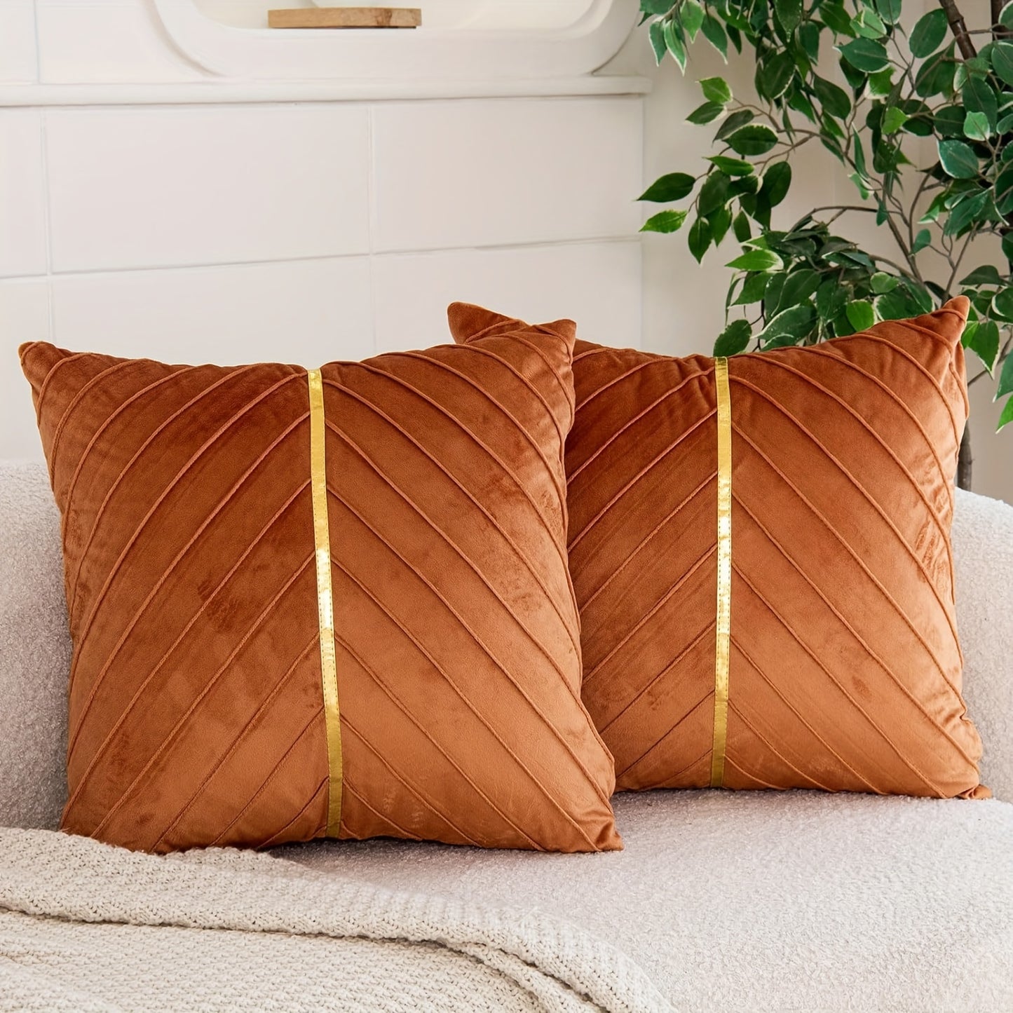 Soft golden velvet throw pillowcases, perfect for sofa, living room, bedroom, car, and yard decor. Pillow insert not included.