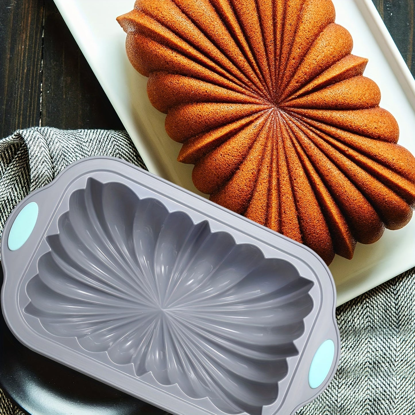 Set of 4 Silicone Baking Molds - Non-Stick, Flexible Loaf Pans featuring Lotus, Spiral, Braided, and Classic Fluted designs for Cakes, Breads, Meatloaf, Quiche, and more. Ideal for Holiday Parties and Gifting.