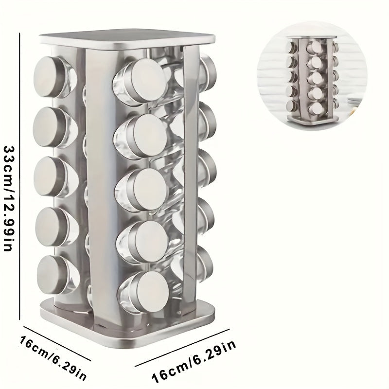 Органайзер для специй из нержавеющей стали с 20 банками - вращающаяся полка для столешницы с многоуровневой коробкой для специй