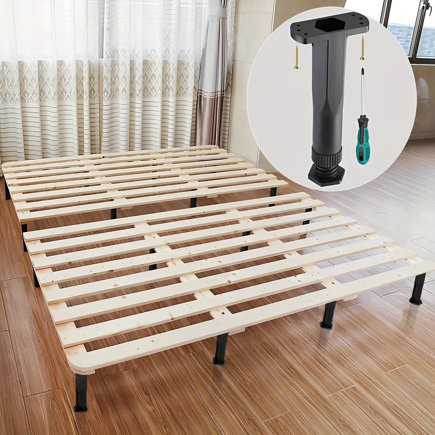 Set of 4 Adjustable Bed Frame Support Legs, 27.94cm-38.1cm - Strong Center Support for Beds, Sofas & Dressers - Sturdy Plastic with Improved Stability