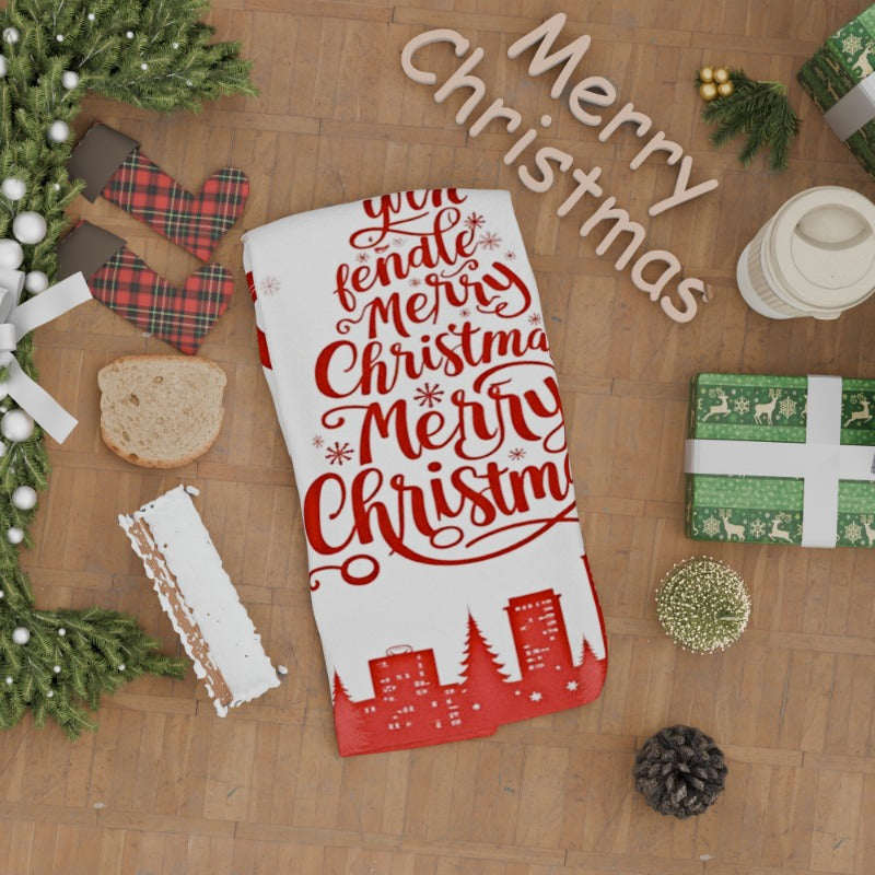 One piece of tea towel measuring 18 by 66.04 cm, featuring a Christmas wintertime design and the words "Merry Christmas." Perfect for kitchen decoration and festive Christmas decor. (MVTWL)