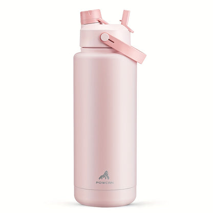 40oz stainless steel water bottle with leak-proof straw and spout lid, double wall insulated, hand wash only, PVC free. Ideal for sports, gym, travel, and school.