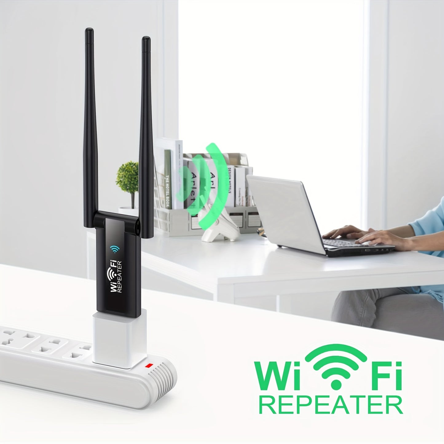 300Mbps 2.4G Wireless WiFi Repeater Extender amplifies WiFi signal and extends network coverage.