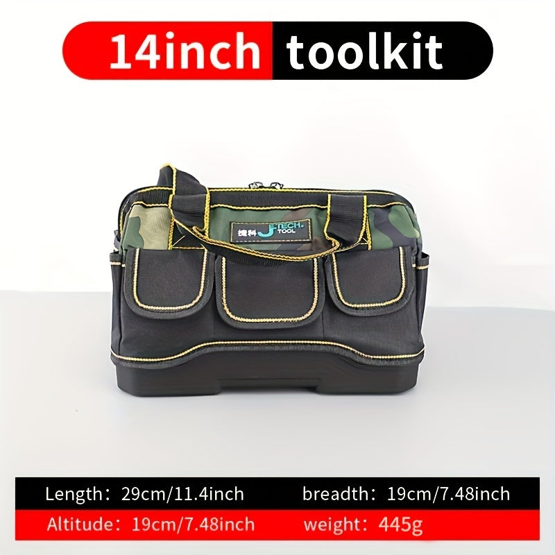 Electrician-specific camouflage bag with thickened materials, sturdy and durable, multi-functional with large capacity pockets and ABS wear-resistant design.