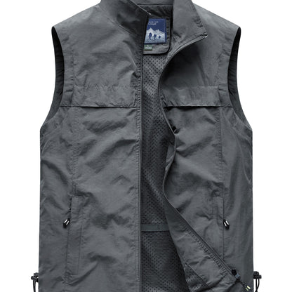 Men's zip-up stand collar vest for outdoor sports