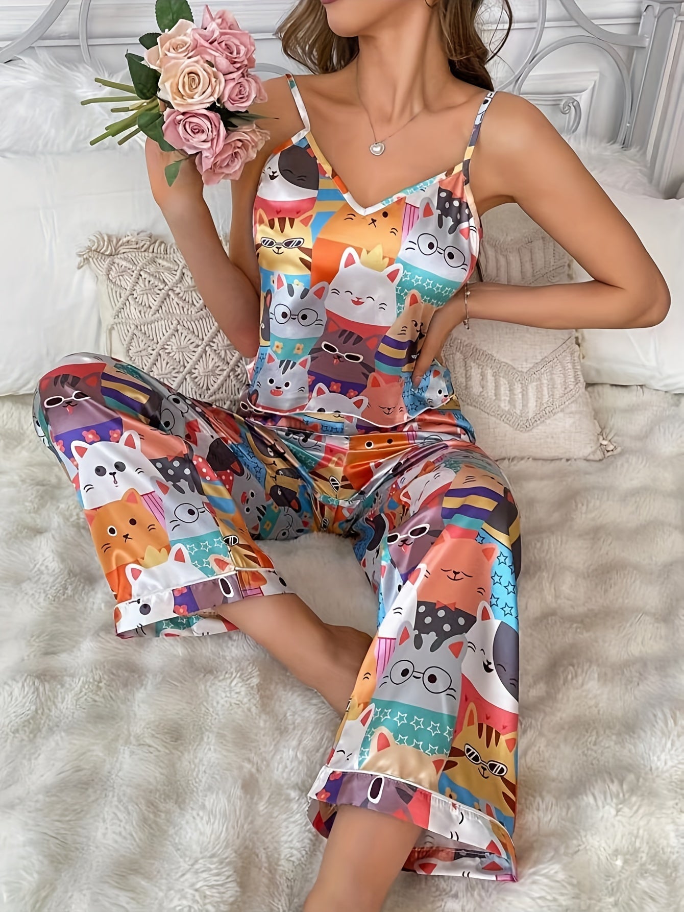 Colorful cartoon suspender pants cover.