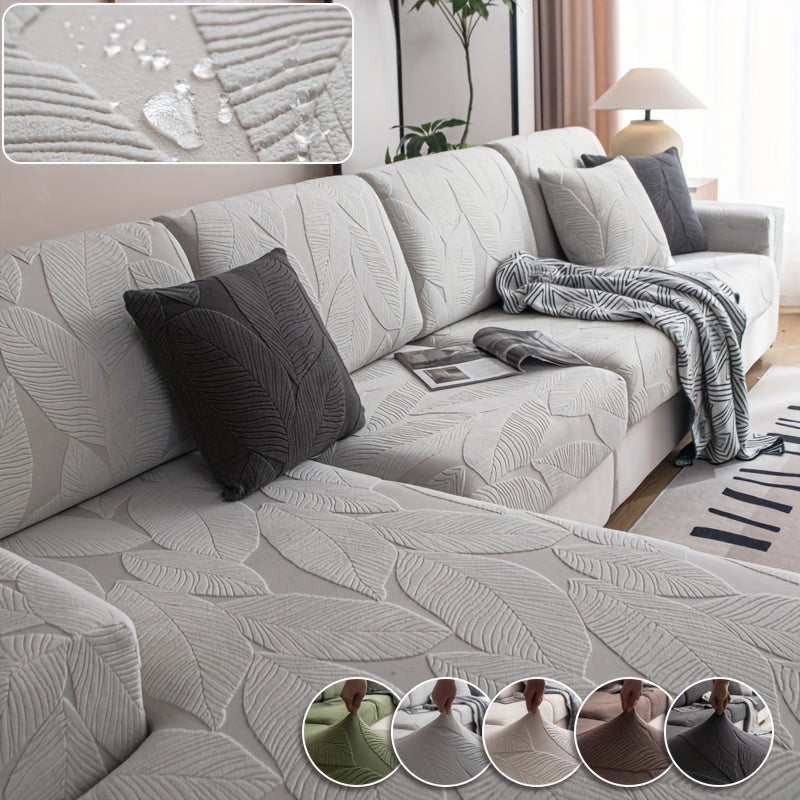 Waterproof elastic sofa cover suitable for all seasons, featuring a modern non-slip design for living room or office decor.