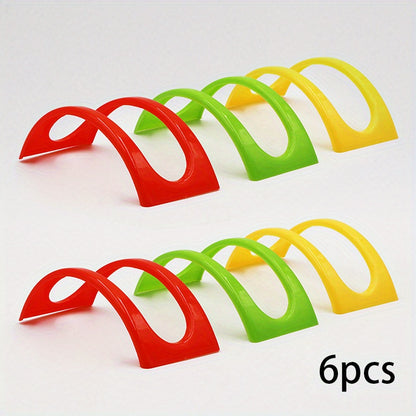 Taco holder set includes 3, 6, 12, and 18pcs, colorful and reusable. Can also be used as pancake rack or tortilla holder. A handy kitchen gadget.