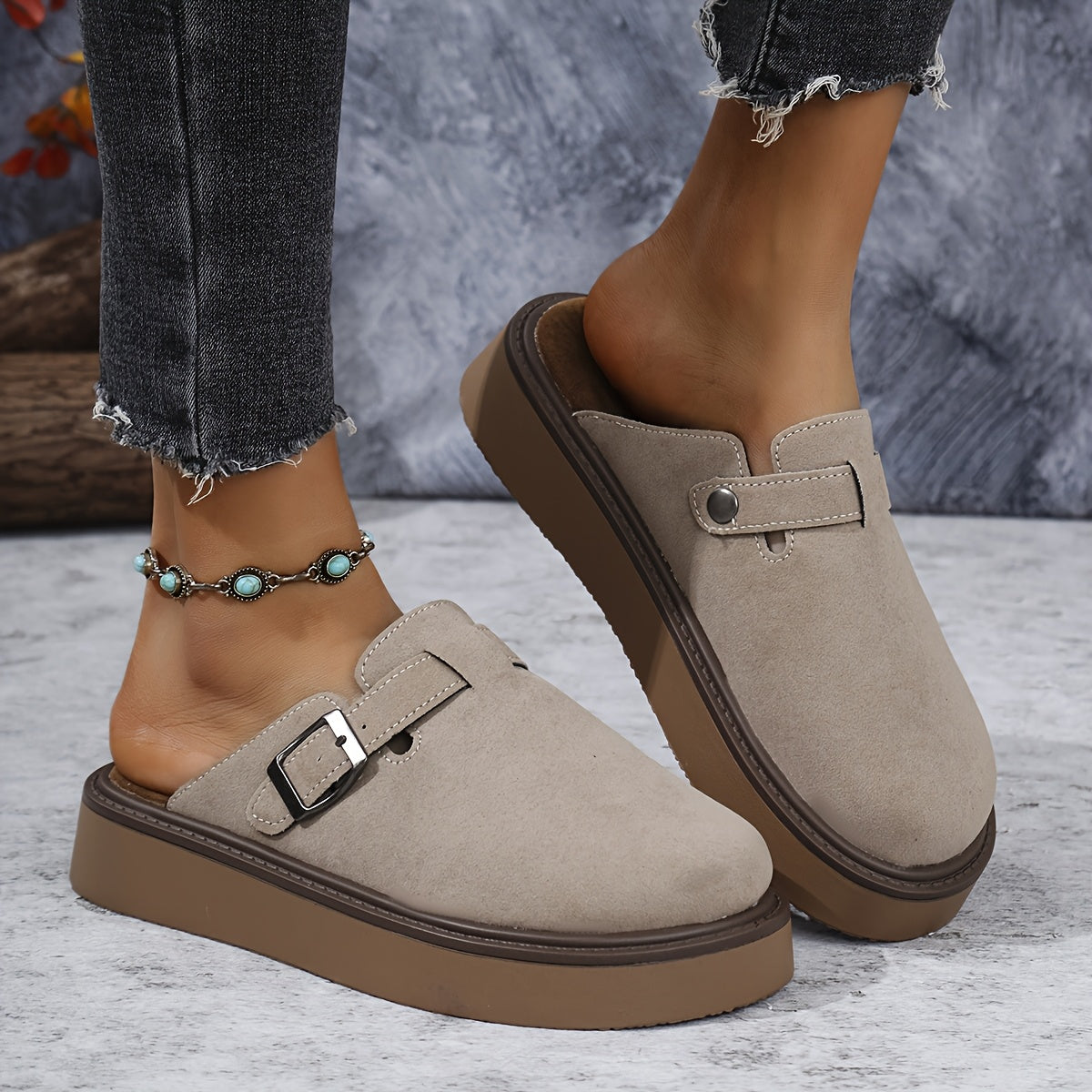 Casual buckle loafers for women with all-season comfort features, PU upper, rubber sole, flannel insole, and retro thick sole from Taizhou.