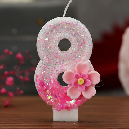 Pink floral number candle for cake decorations and parties.