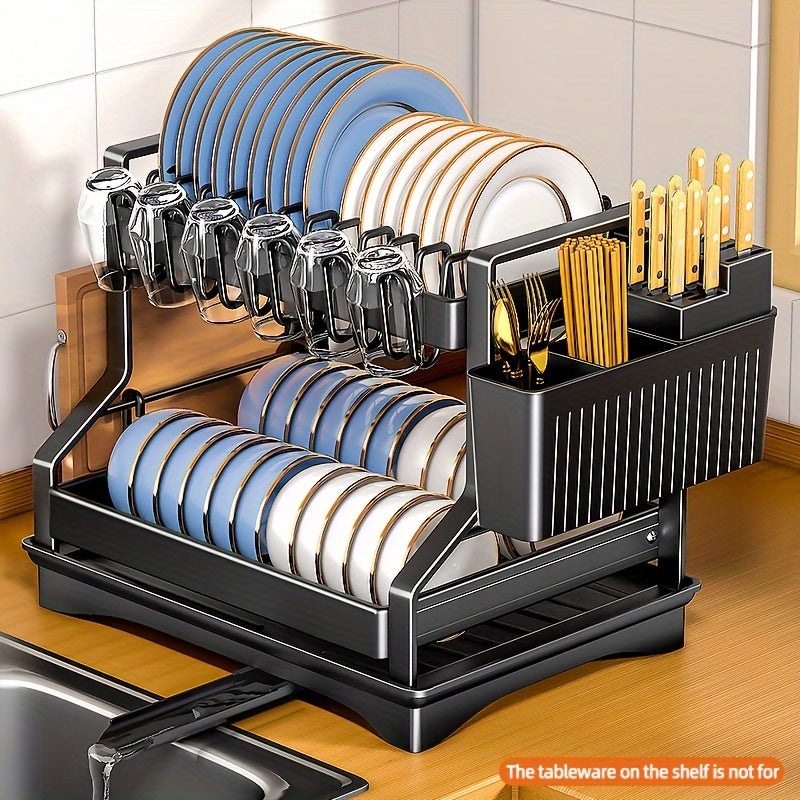 Metal Dish Rack with Drainboard - Organizes dishes, utensils, and cups efficiently