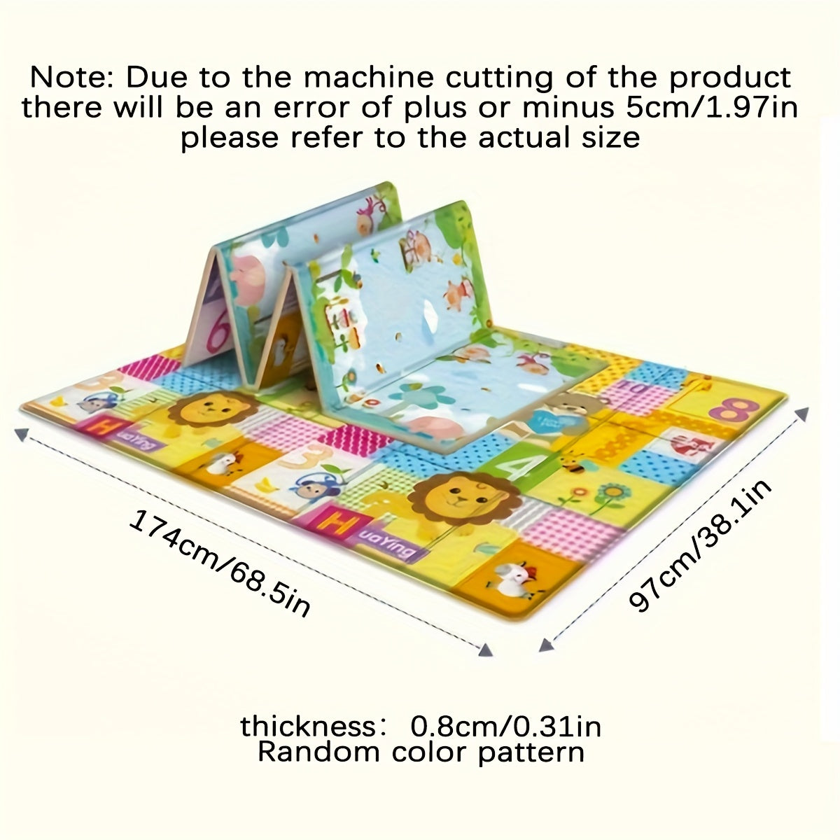 Thick foldable baby play mat with non-slip edging, educational design, and yellow color.