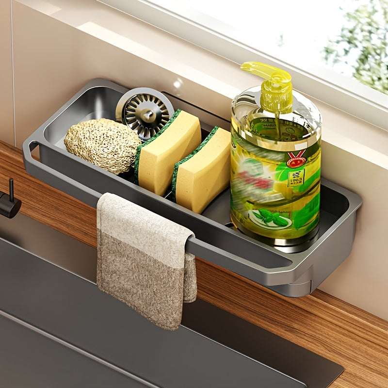 Wall-Mounted Sink Drain Rack with Dish Cloth & Sponge Holder - Multifunctional Storage for Kitchen and Bathroom - Home Kitchen Supplies and Accessories