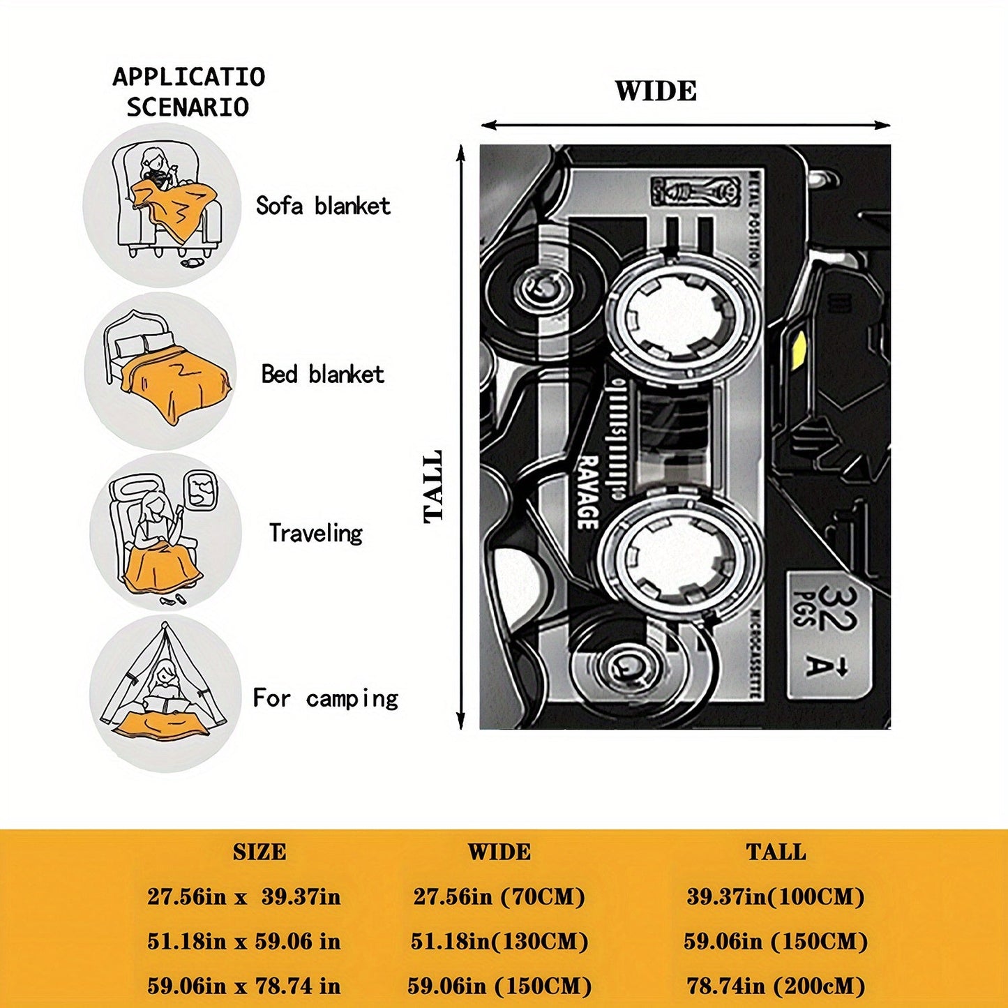 Flannel Fleece Throw Blanket with Retro Music Tape Player Design - Ideal for All Seasons, Suitable for Sofa, Bed, Travel, Camping, Living Room, Chair, and Napping - Perfect Gift for Music Enthusiasts, Features Digital Print on Polyester Material, Knitted