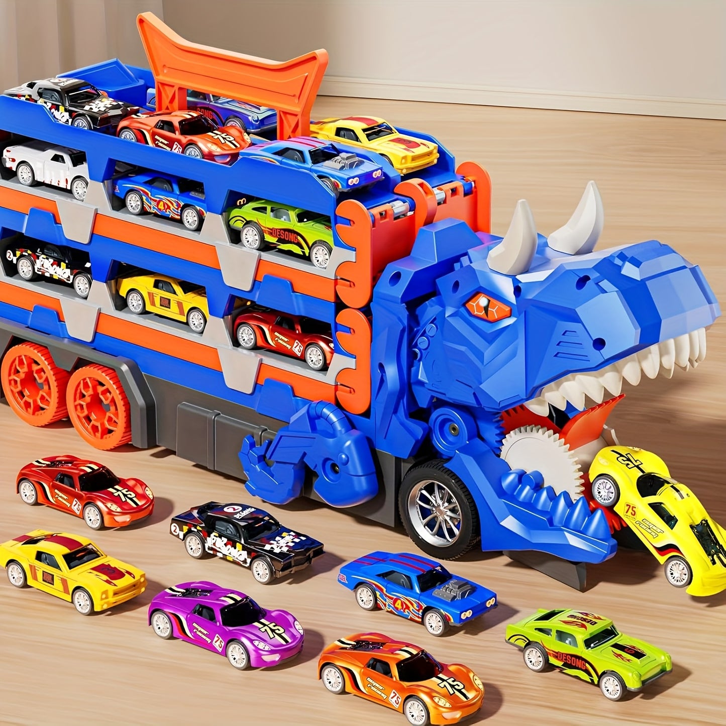 City Track Toy Boy Set, Transforming Dinosaur Truck with 6 Cars, Ultimate Garage Toy for 3-5 Year Olds, Perfect Winter Birthday Gift.