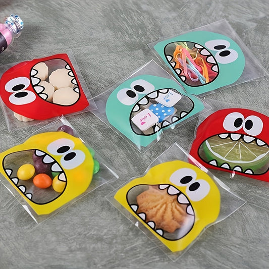 Self-Adhesive Bags - 100pcs Assorted Cute Cartoon Monster Design for Cookies, Snacks & Biscuits - Ideal for Christmas, Halloween, and Thanksgiving Baking!