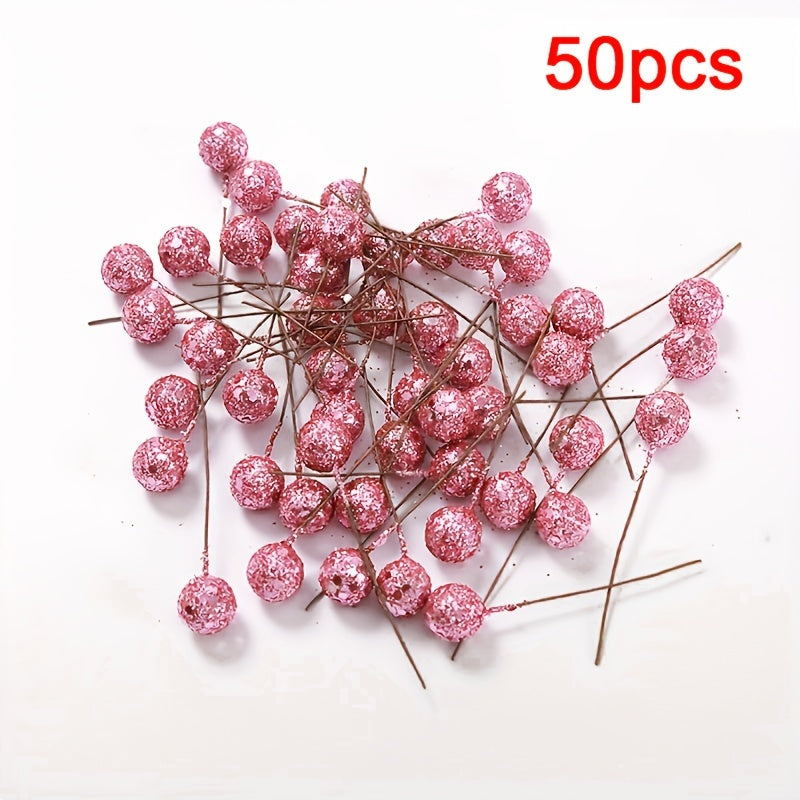 50 artificial holly berries on wire for Christmas decorations.