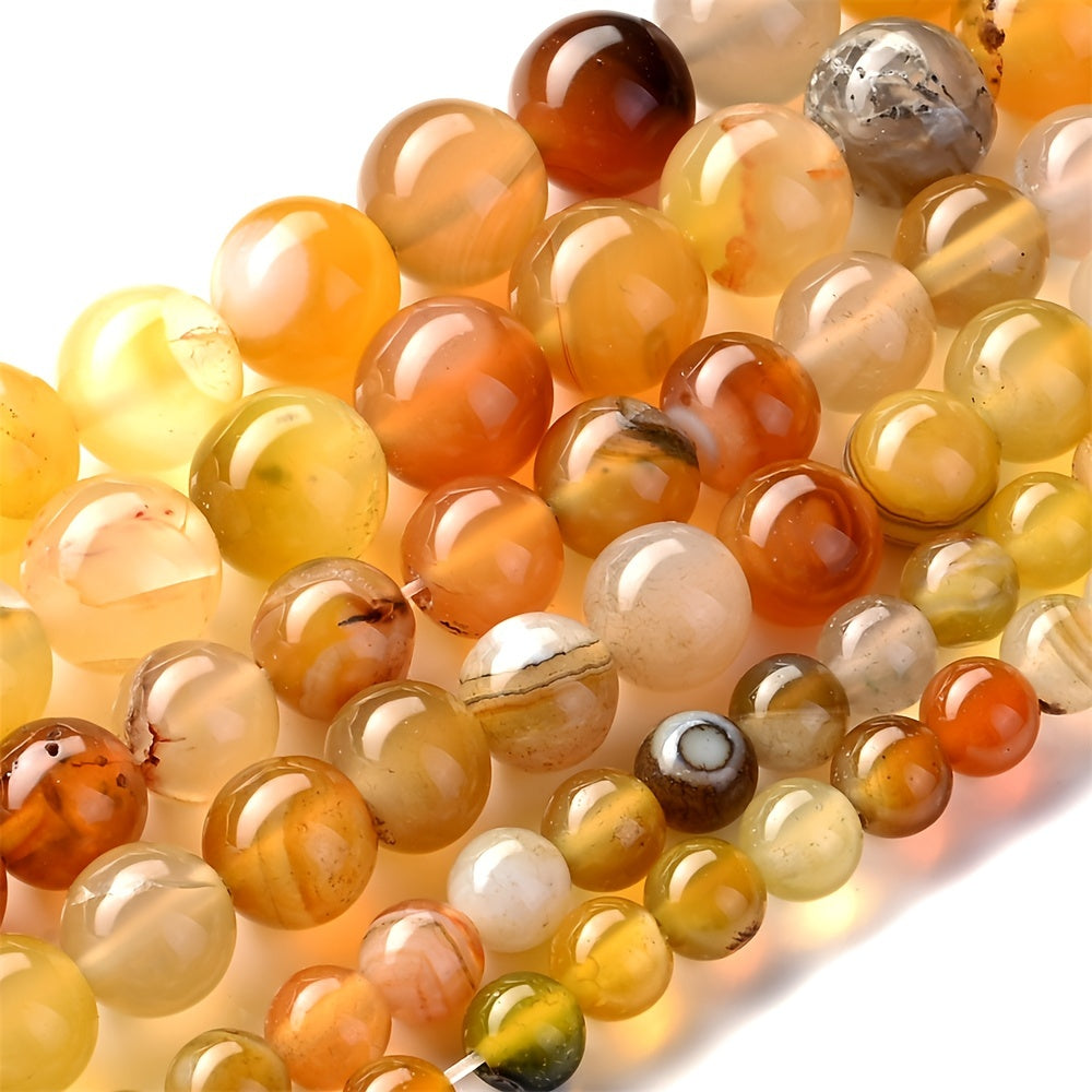 Set of Natural Stone Beads in sizes 6mm, 8mm, and 10mm, including Amber Agate round spacer beads for creating jewelry. Perfect for DIY bracelets and necklaces.