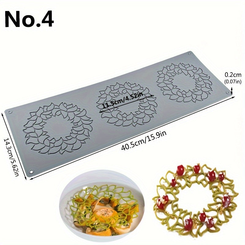 Cake decorating tools including a Sugarcraft Cake Silicone Mold, Cake Lace Mat, Leaves Wreath Fondant Silicone Pad.