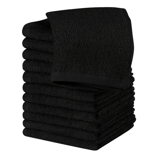 6/12pc Cotton Wash Cloth Set - 30.48cm X 30.48cm, Square, Super Absorbent & Soft Towel (Black)