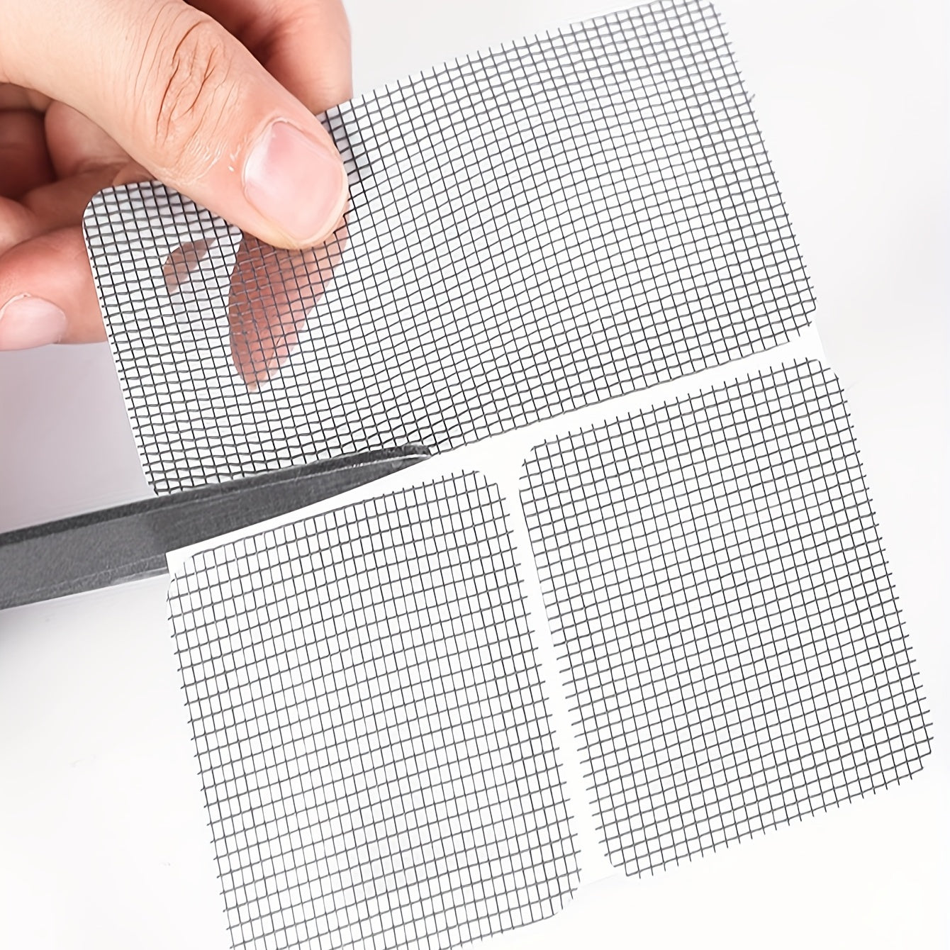 Repair patches for window screens consisting of 12 pieces. These patches are self-adhesive, cuttable, and suitable for repairing holes in screen doors or windows. Additionally, they can be used as mosquito repellents.