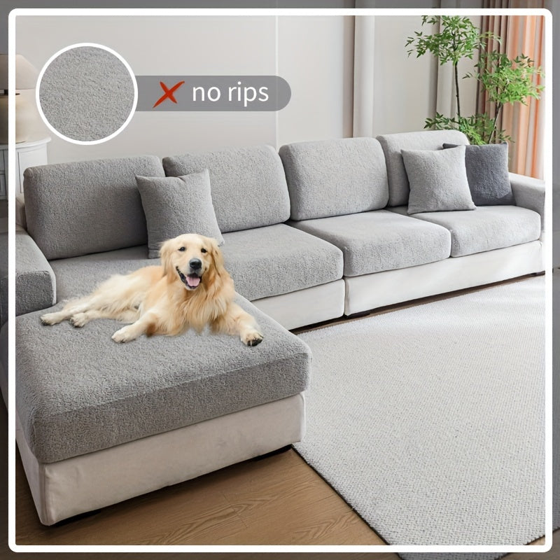 Waterproof stretch sofa cover for all seat sofas, with a modern non-slip design, pet-friendly, and fits L-shaped sofas.