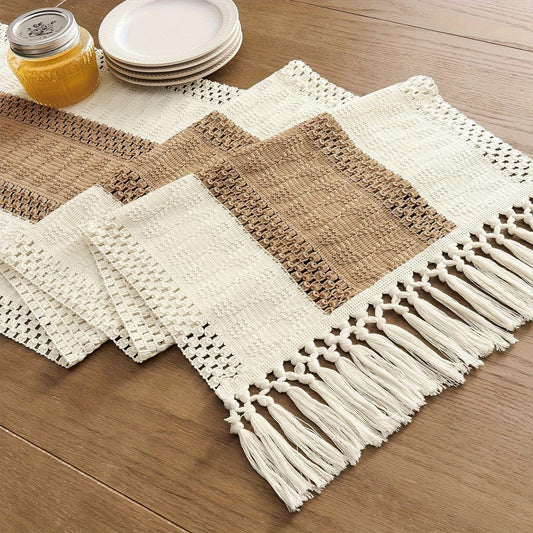 Bohemian Chic Table Runner with Tassels, Striped Design, Ideal for Various Rooms, Decorative Tassels