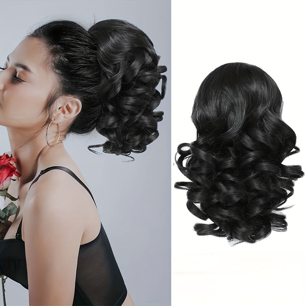 Luxurious curly wavy claw ponytail extensions made with premium synthetic clip-ins for instant volume and versatile style, ideal for everyday fashion and special occasions.