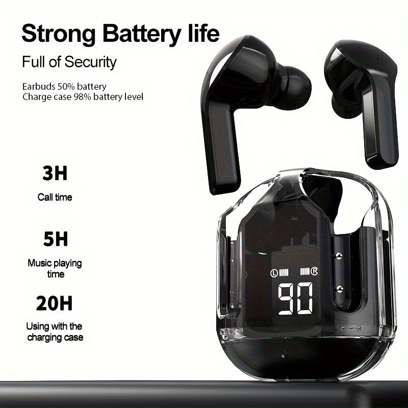 Upcoming 2024 Transparent Wireless Earbuds with Long Battery Life, Touch Controls, Silicone Case - Great for Gaming, Calls, Music - Perfect Holiday Gift