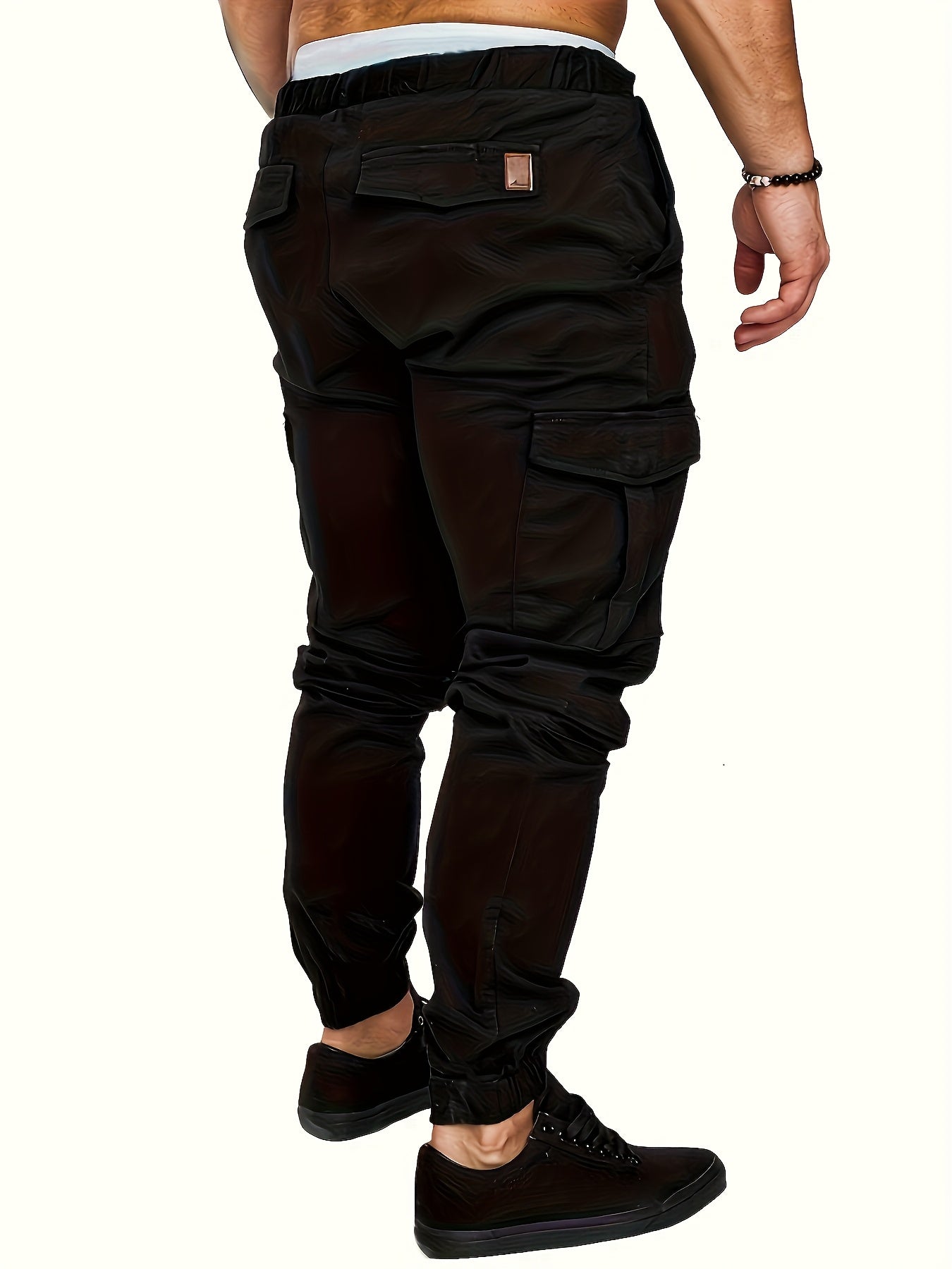 2-piece men's cargo pants set in solid color cotton with drawstring waist, regular fit, all-season wear.