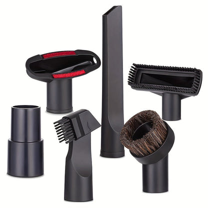 Set of 6 universal vacuum accessories, including 32mm and 35mm dust brushes, gap tools, nozzle adapters, standard hose cleaning kit, and plastic floor attachment for vacuum cleaners.