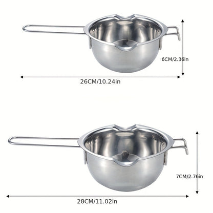 1 piece of a double boiler pot that can be used as a chocolate melting pot or butter warmer. Perfect for oil heating, wax melting and other cooking needs. A versatile kitchen utensil and gadget to add to your collection of kitchen accessories.