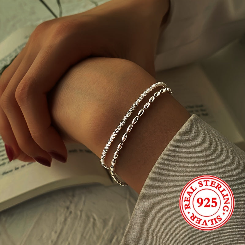 S925 Sterling Silver Double Layer Bracelet with March Birthstone, Elegant Glitter Design, Perfect for Everyday and Holiday Wear, a Timeless Luxury Accessory for Any Season.