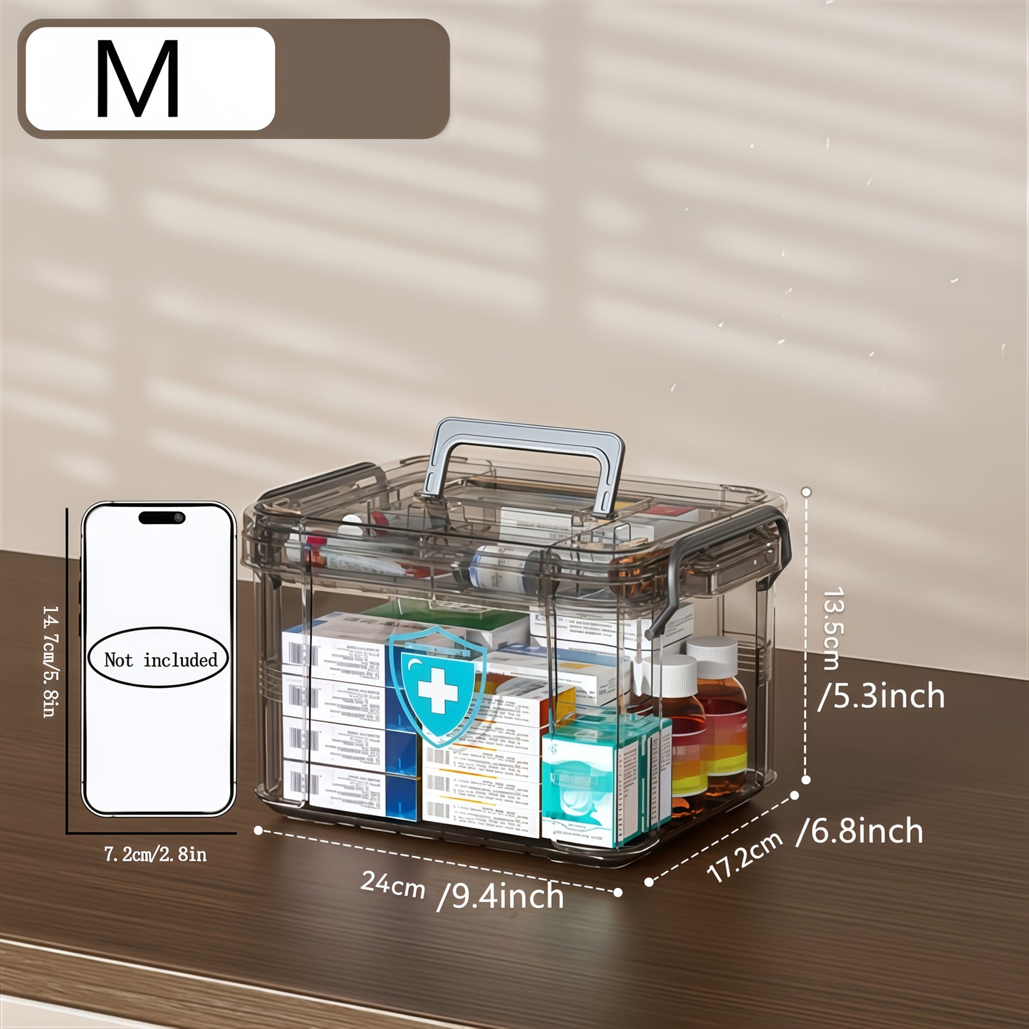 Waterproof double-layer medicine organizer for home first aid supplies.