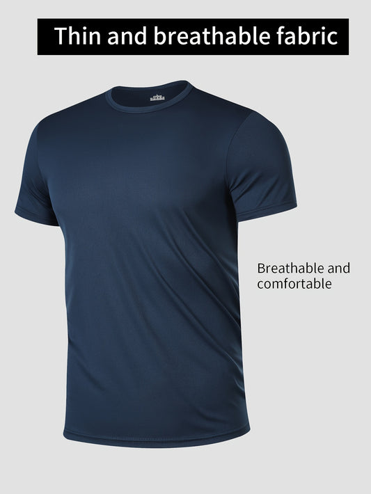 Men's Quick-Dry Athletic T-Shirt for Gym and Running: Breathable, Moisture-Wicking, Solid Color, Blazer, Round Leader