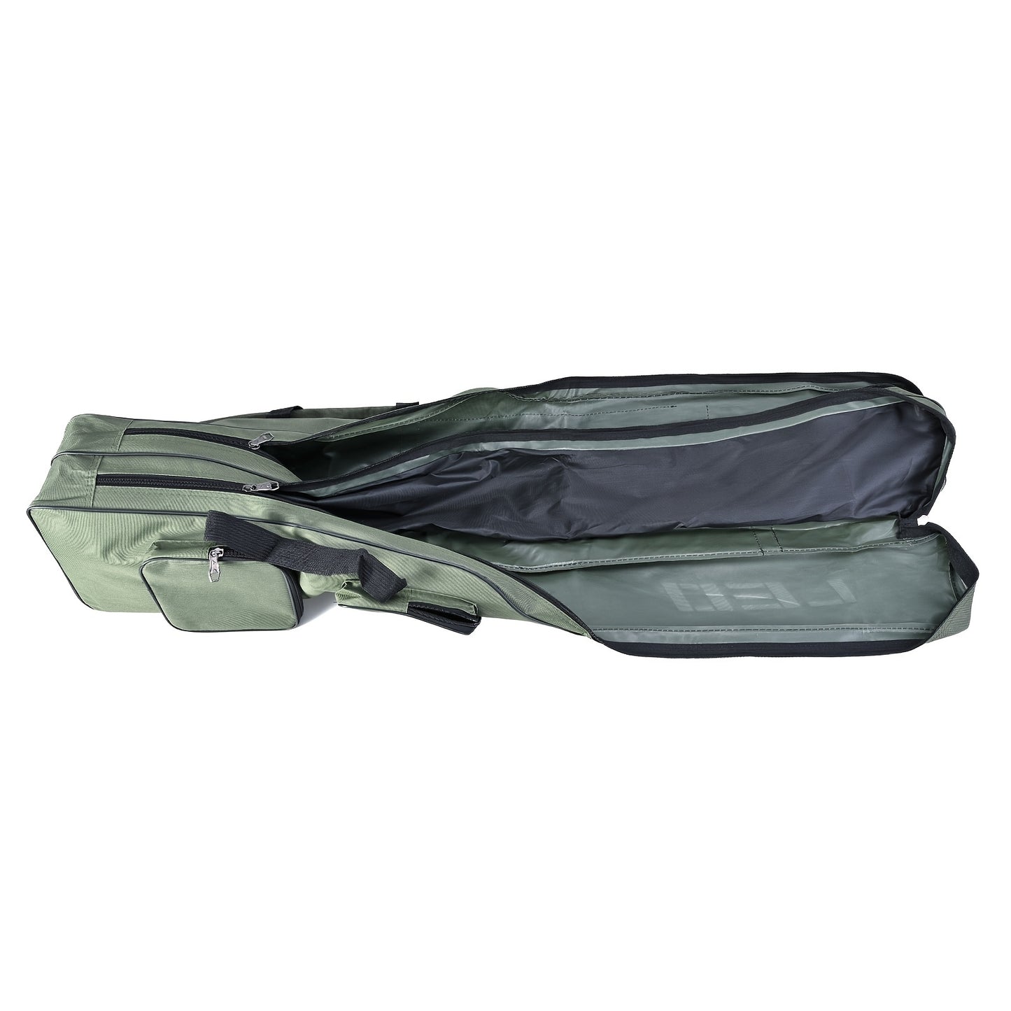 130cm/4.27ft Portable fishing rod and reel organizer. Two-layer durable Oxford storage bag for travel fishing gear.