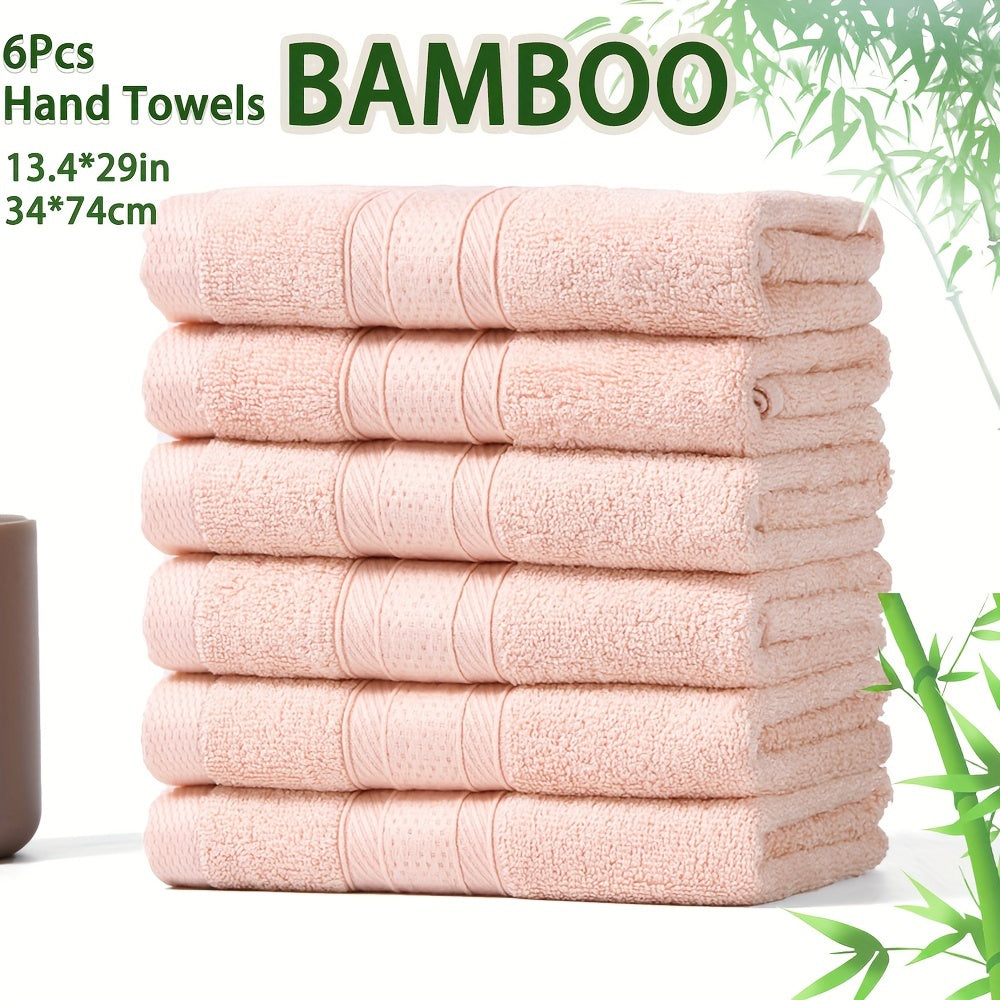 6-piece Bamboo Fiber Hand Towel Set (13.4*29in/34*74cm) 420GSM, Solid Color, Soft and Cool, Suitable for Bathroom, Fitness, Hotel, and Outdoor Activities. Multiple colors available.