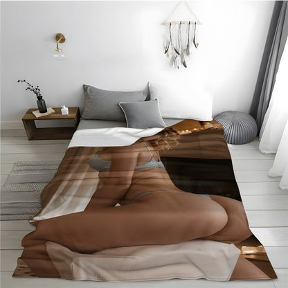 Modern Flannel Throw Blanket with Stain Resistant Fabric, Perfect for All Seasons. This Cozy Polyester Shawl Features a Stunning Blonde Beauty Print, Ideal for Living Room, Bedroom, Office, or Outdoor Camping. A Versatile Home Decor Gift That Provides