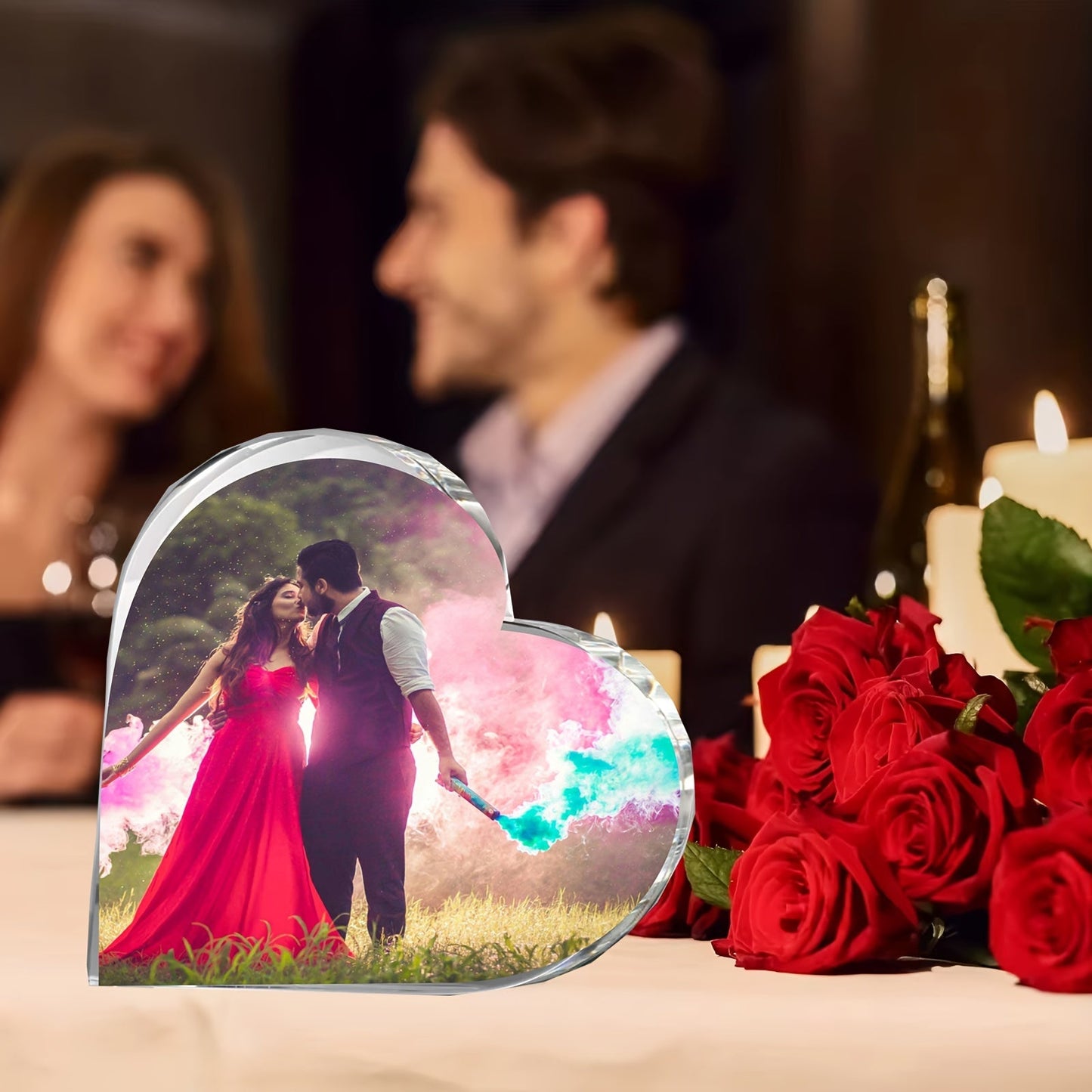 Personalized Crystal Heart Photo Frame - Custom Glass Trophy & Acrylic Love Figurine, Engraved Keepsake for Special Occasions - Perfect for Weddings, Birthdays, Graduations and More - Comes in Gift Box