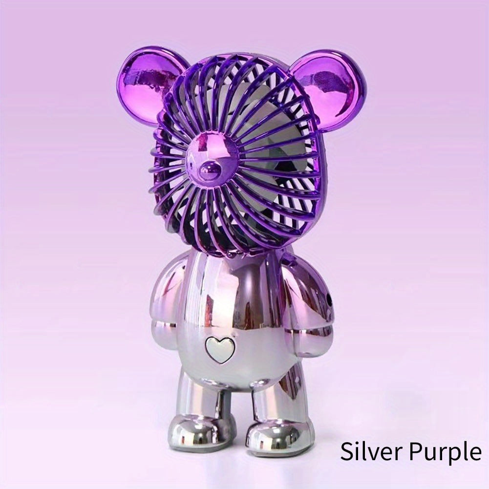 Electroplated Bear Handheld Fan - 1 piece, measures 5.51 inches in length, 3.74 inches in width, and 2.56 inches in height.