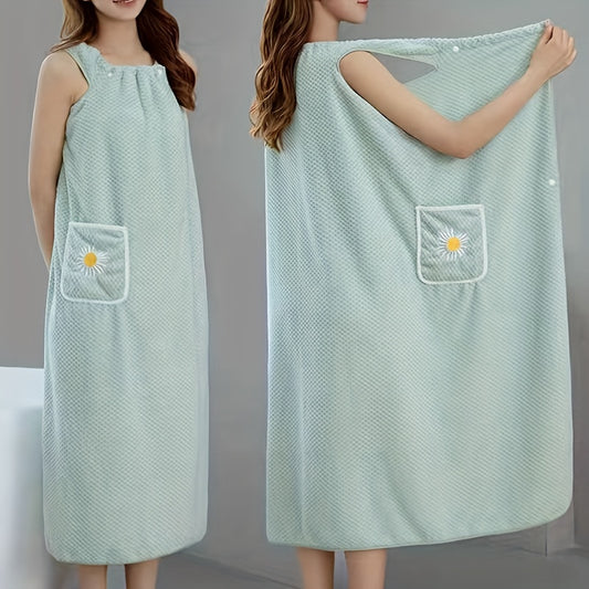 1pc Flower Pattern Wearable Bath Towel and Solid Color Bath Skirt for Adults. Absorbent quick drying bathrobe with pockets, perfect for spa and sauna.