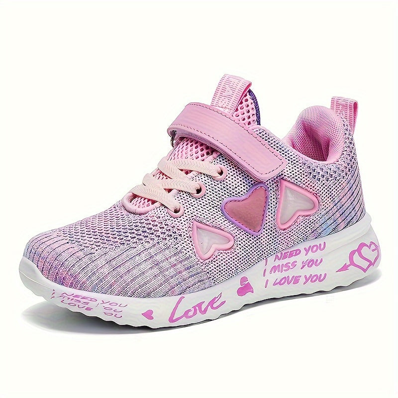 Casual, cute heart low top woven shoes for girls that are breathable and lightweight for walking and running.