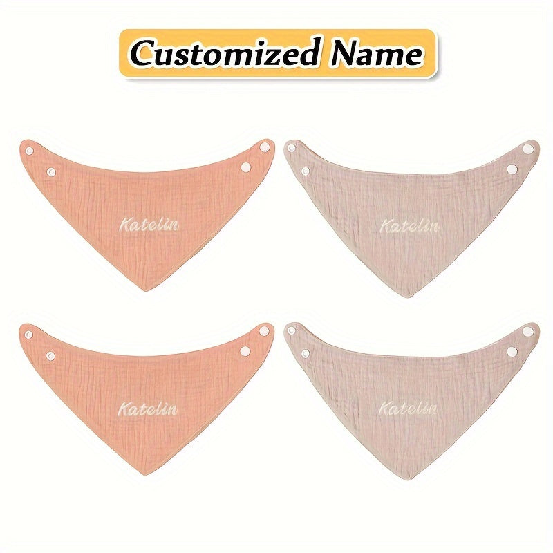 Set of 4 Gauze Triangle Saliva Towels for Kids, Adjustable Buckle Bib for Kids, Feeding Bib, Soft and Breathable, Highly Absorbent, Made from Natural Materials, Personalized Engraving Service Available, Perfect Gift for Kids, Birthdays, Christmas