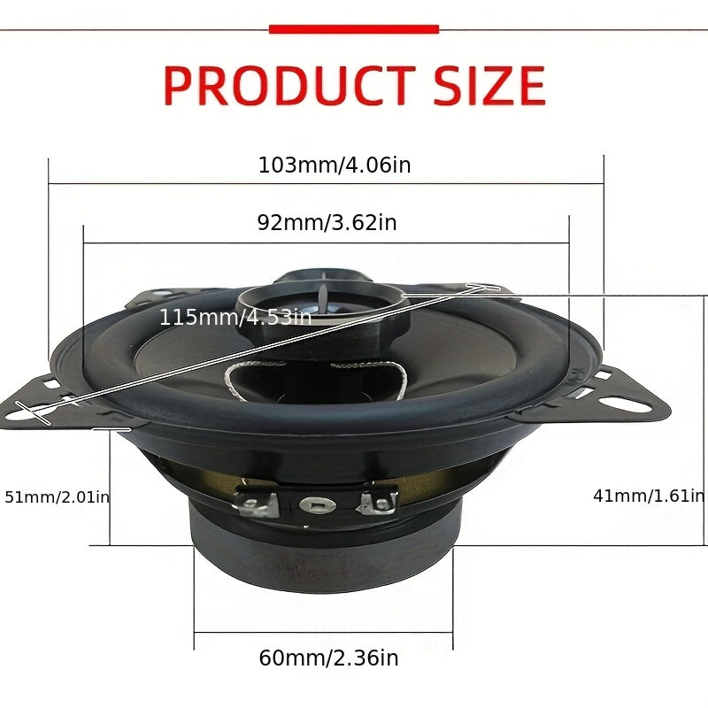 1 pair of 10.16 cm 280W 3-Way Car HiFi Coaxial Speakers with touchpad control and hi-res audio. Includes dust cover, audio cable, and optional mp3 cable for DVD players, surround sound