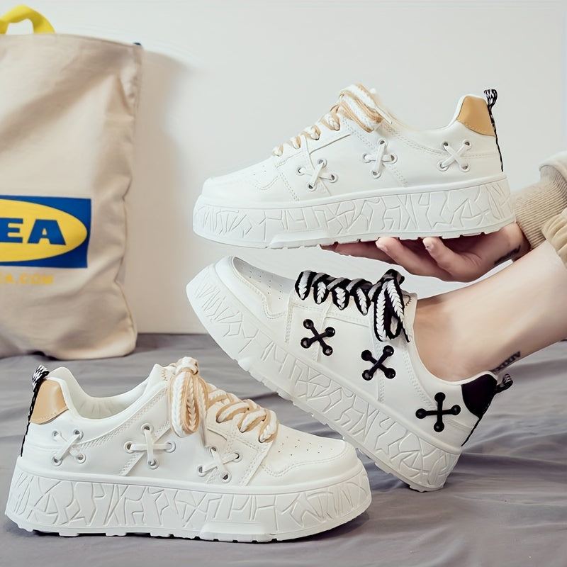 Women's Spring Collection: Chic White Sneakers with Breathable Mesh Lining, Non-Slip Sole, Internet-Famous Trend